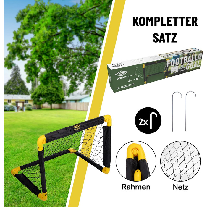 Дитячі футбольні ворота Umbro 50x44 см, складані, для саду, чорні/жовті, 1 шт. – футбольне тренувальне обладнання для дому та вулиці