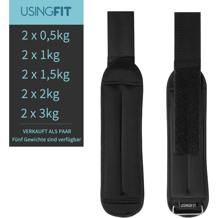 Обважнювачі для рук і ніг USINGFIT 2 x 1,5 кг – універсальні гантелі для фітнесу, зап'ястя та щиколоток, вага для тренувань
