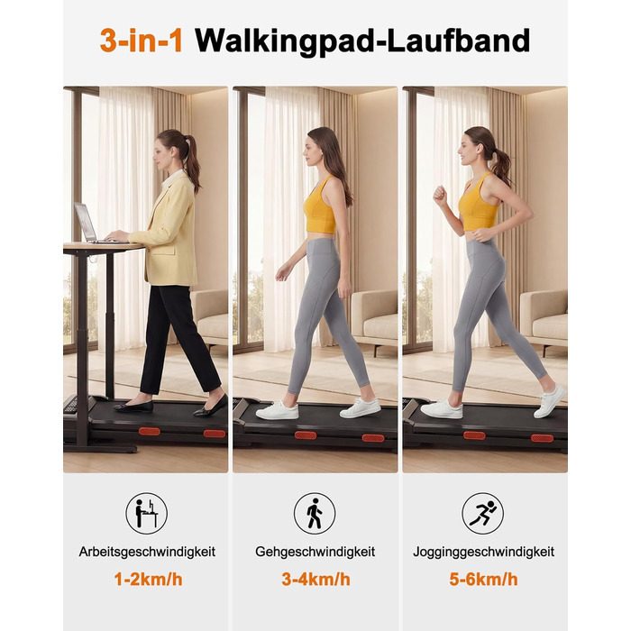 Бігова доріжка Lacuffy Walking Pad з нахилом для дому та офісу, керування через додаток, AI-тренування, підтримує до 136 кг, 90 см, чорна