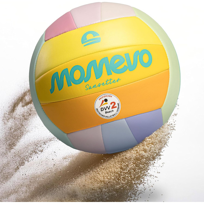 М'яч для волейболу Momevo Beachvolleyball, 2025, розмір 5, сертифікований DVV, м'яка поверхня, для пляжного волейболу, для активного відпочинку, як подарунок (тільки м'яч, кольори веселки)