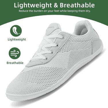 Легкі дихаючі кросівки Barfußschuhe для чоловіків та жінок | Широка передня частина, підошва 4 мм | Зручні для спорту, відпочинку та повсякденного носіння (44 EU, Білий)