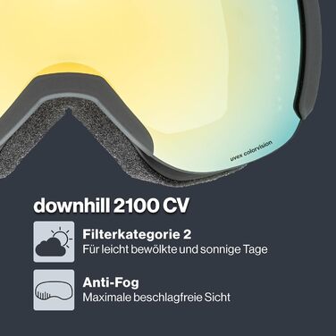Uvex Downhill 2100 CV - Скі-маска для гірськолижного спорту (1 шт.) чорний мат/золотий-зелений