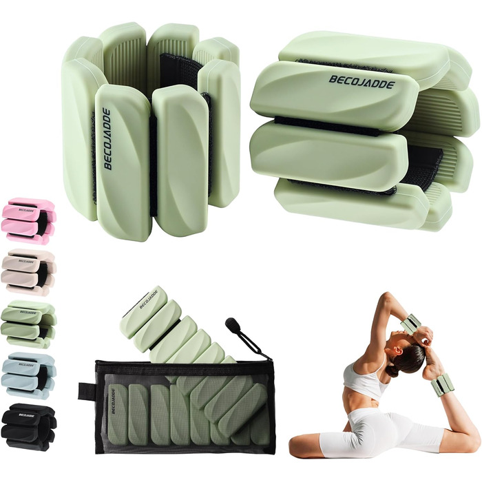 Важкі манжети BECOJADDE для ніг та рук, 0.45 кг / 0.9 кг (комплект 2 шт.) для бігу, кардіо та силових тренувань. Зелені, 0.9 кг пара (0.45 кг кожна).