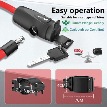 Замок для велосипеда 120см/12мм, високий рівень безпеки, кабельне spiralkabelschloss, 2 ключі, захист від крадіжки для велосипеда, триколісного велосипеда, мотоцикла, скутера (червоний)