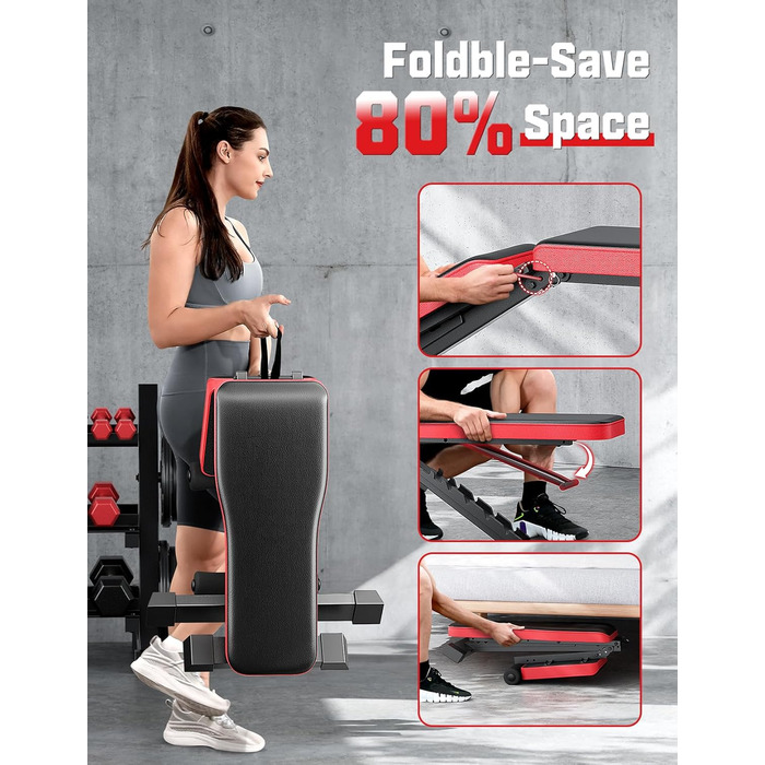 Регульована складана лава для тренувань з 9-рівневим налаштуванням спинки, чорна. Максимальне навантаження: 300 кг