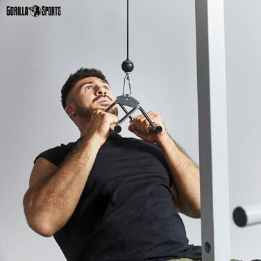 Рукоятки для тяги Gorilla Sports, хромовані, з обертанням, рифлені – для тренажера, набір: рукоятка, латтяг, гриф-підкова