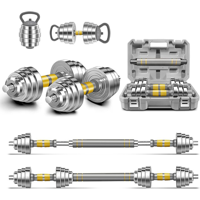 Регульований набір гантелей PHOEROS 20/30/40 KG: 3-в-1 (гантелі, штанга, гиря), сталеві гантелі для фітнесу вдома, для жінок та чоловіків, 20 KG