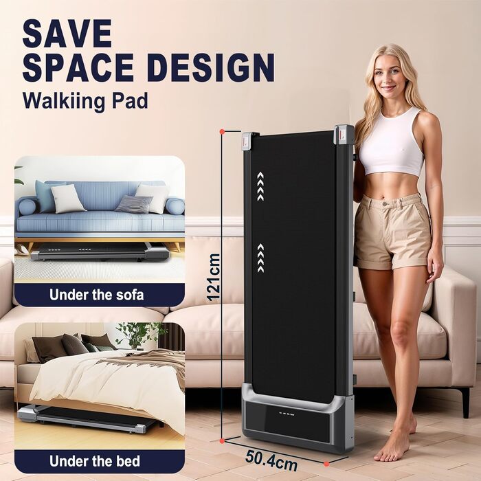 Бігова доріжка VOWVIT для дому 2-в-1, Walking Pad з LED-дисплеєм, дистанційним керуванням, 2.25HP, швидкість 1-6 км/год, гарантія 2 роки