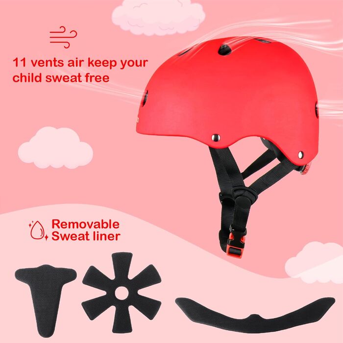 Дитячий шолом KAMUGO для ролерів та велосипеда, 2-8 років, з захистом колін, ліктів та зап'ясть (червоний)