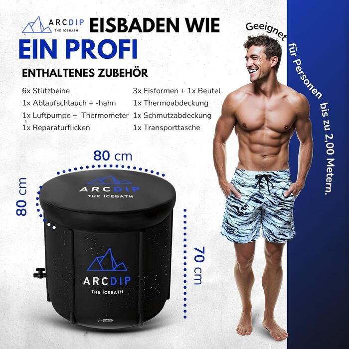 Тоне для заморожування Poolomio® Premium, Ø 80 см, 350 л | Для дому та відпочинку на природі | Комплект з ізольованою кришкою, термометром та сумкою