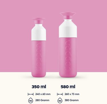 Індивідуальна термобутилка Dopper Insulated 580 мл з нержавіючої сталі, рожевий — термос для води, кави, чаю, подвійні стінки, не протікає, зберігає холод до 24 годин, тепло до 9 годин