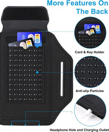 Чохол для телефону на руку для бігу з кишенею для навушників, на руку, для iPhone 17 16 15 14 13 12 11 Pro Max Galaxy S24 S23 Ultra, чорний