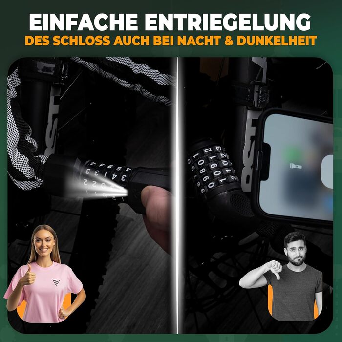 Замок для велосипеда MIVELO з цифровим кодом, 100 см, 8 мм сталь, для E-bike, MTB, шосе