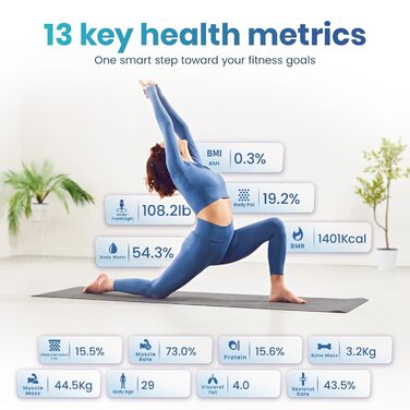 Розумні цифрові ваги з 8 електродами та BIA-технологією для аналізу складу тіла (BMI, м'язова маса), Bluetooth, мобільний додаток