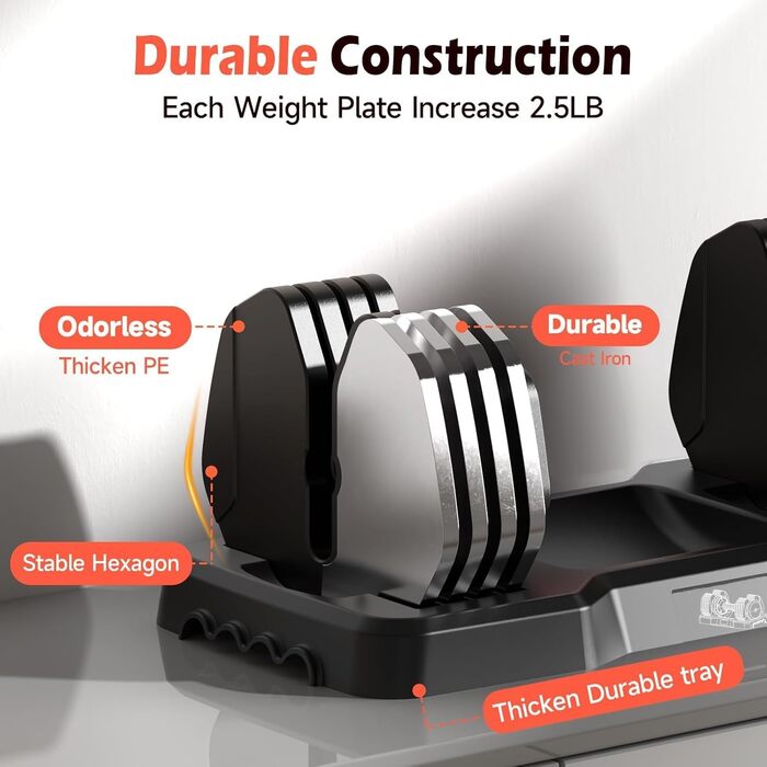 Регульовані гантелі з набором змінного обтяження 20/30/40/55/60/70/80 кг, 2 або 3 в 1: гантелі, штанга, гиря. Для домашнього фітнесу. Підходить для пар (11,3 кг кожна, загалом 22,7 кг)