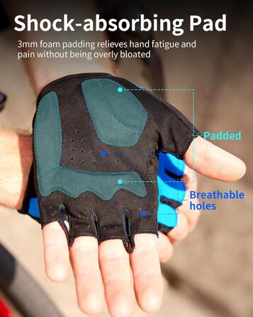 Велосипедні рукавички напівпальці для чоловіків та жінок, літні короткі велорукавички з підкладкою, дихаючі рукавички для велоспорту для гірського велосипеда та шосе, чорні, розмір L