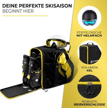 Чохол для лижних черевиків STYNGARD з відділенням для шолома та лижного спорядження, 40 л, модель Zermatt, чорно-білий (чорно-жовтий)