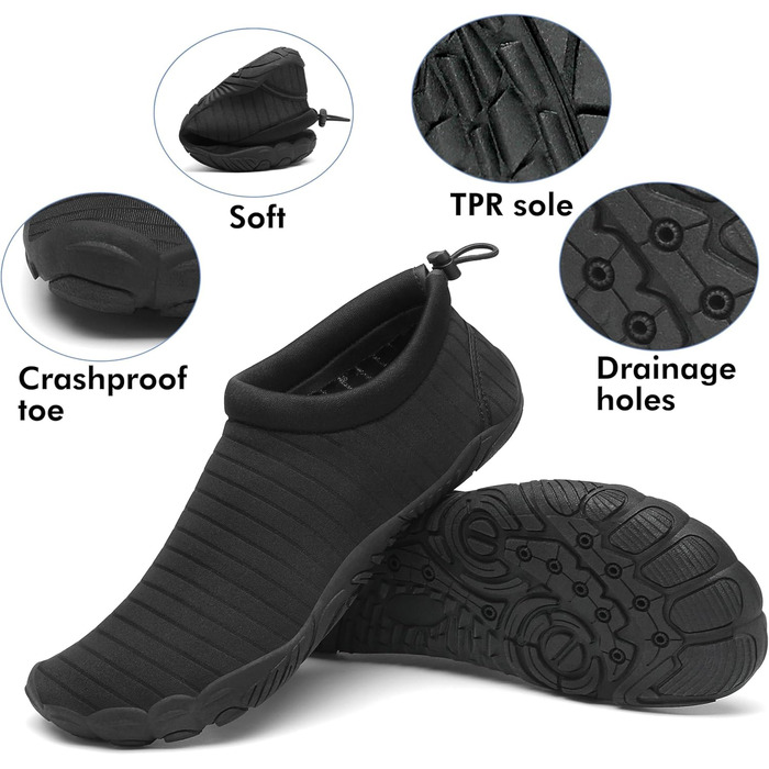 Чоловічі та жіночі аквашузи Mishansha для плавання та відпочинку на пляжі, чорні (42 EU)