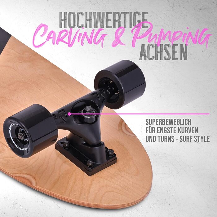 Apollo Surfskate Pro: Лонгборд для дорослих та дітей, Midi Cruiser для стрітсерфінгу та карвінгу, якісна Surf Skate вісь (з 6 років)