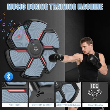 Музичний боксерський тренажер SWBSLL з рукавичками, LED-підсвіткою та Bluetooth, 9 швидкостей, 9 режимів, 30 рівнів гучності, для дорослих та дітей