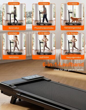 Складана бігова доріжка MJWW Raceable Walking Pad з нахилом 6-9%, 2.5/3.0 HP, керування через додаток, AI-тренування, LED-дисплей, для дому та офісу (чорний глянець, 95 см)