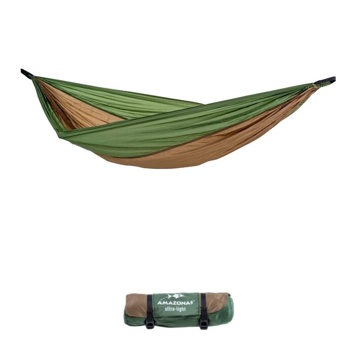 Гамак Amazonas Ultra-Light Adventure Coyote Kingsize (Зелений/Коричневий) - надлегкий, 150 кг, 275x140 см