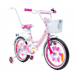 Дитячий велосипед для дівчинки 16 дюймів, рожевий, з кошиком та додатковими колесами
