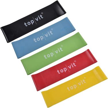 Набір фітнес-стрічок top vit Loops з латексу, 5 штук, різні рівні опору, для гімнастики, фітнесу, йоги, пілатесу, 2 розміри 7,6×30 см