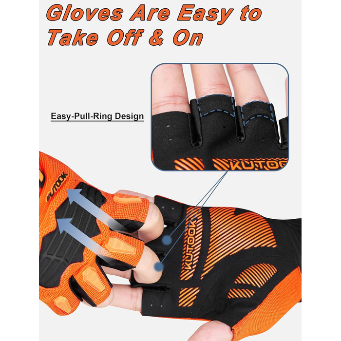 Велосипедні рукавички KUTOOK MTB для гірського велосипеда, чоловічі/жіночі, літні, з підкладкою 5mm Pam Pad, захист TPR SCR, сенсорний екран, дихаючі, KT202, Сіро-помаранчеві (M, Помаранчеві)