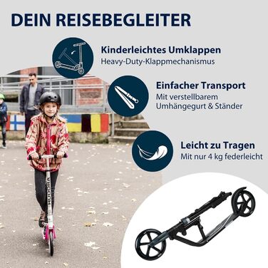 Самокат HUDORA BigWheel 205 - Міцний алюмінієвий самокат, регульована висота, складаний, з підставкою. Підходить для дітей та дорослих, до 100 кг, чорний/антрацит