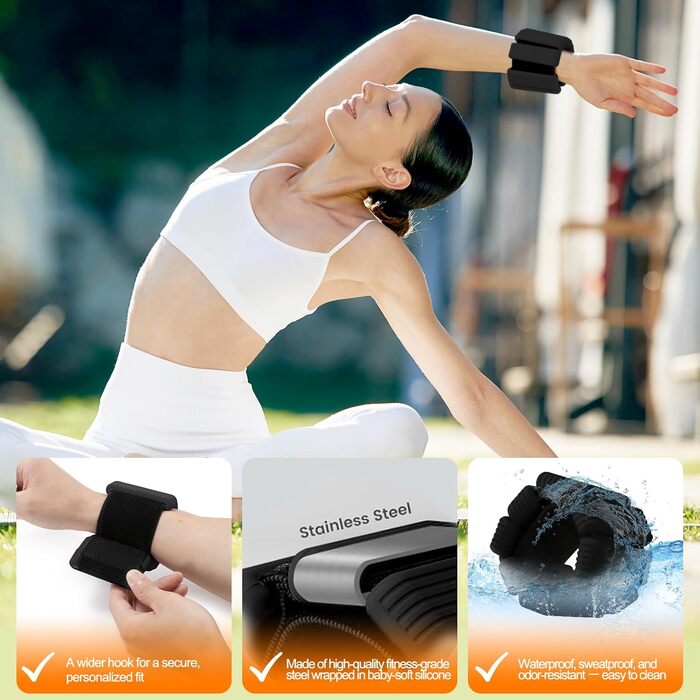 Набір фітнес-ваги для ніг та рук (2 шт., по 0,5 кг) - ваги-манжети для рук, ніг, 1 кг, регульовані. Підходять для фітнесу, йоги, пілатесу, аеробіки, ходьби, плавання. Чорний колір.