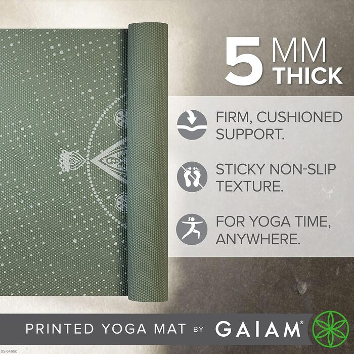 Килимок для йоги Gaiam Premium Print, антиковзкий, для фітнесу, пілатесу та всіх видів йоги