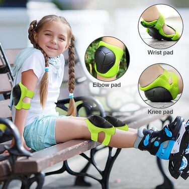 Набір захисту для дітей: наколінники, налокітники, рукавички. Підходить для роликів, скейта, скейтборда. Колір: зелений