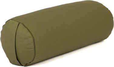 Йога-болстер Bodhi ECO, круглий, 100% біобавовна, наповнювач з органічної лузги полби, знімний чохол, для відновлювальної йоги, зелений, 65x20 см