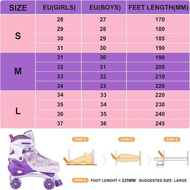 Дитячі ролики Hikole, регульовані, 4 колеса, світлові ефекти, для початківців, фіолетові