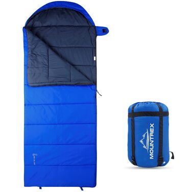 Спальний мішок MOUNTREX -5°C / 10°C для кемпінгу та відпочинку на природі. Дека-спальник 205 x 75 см, 3 сезони, легкий та теплий (1.6 кг). Підходить для чоловіків, жінок та дорослих. Можливість з'єднання блискавками (RV) - колір: блакитний.