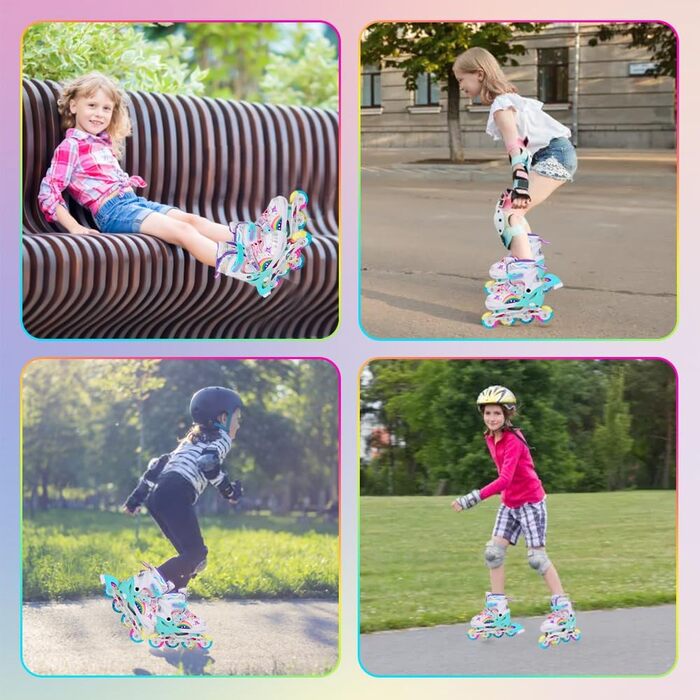 Дитячі ролики Kinder для дівчаток, регульовані, 4 розміри, для використання в приміщенні та на вулиці