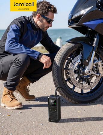 Електричний насос Lamicall для велосипедів, авто, мотоциклів та м'ячів з LED-підсвічуванням - 150 PSI, 5x швидше