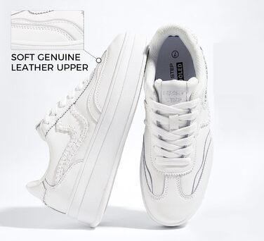 Жіночі кросівки на платформі LUCKY STEP – модні масивні кросівки, зручні шнурівки для повсякденного носіння та прогулянок з прошитими деталями, чорно-білі (білі, 42 EU)