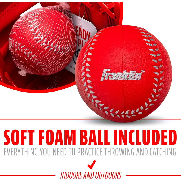 Рукавичка для бейсболу Franklin Sports RTP Kinder Teeball (червона, для правшів) + м'яч - дитячий набір для ті-болу