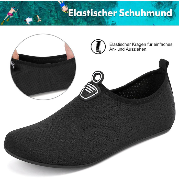 Шкарпетки для плавання та водних видів спорту Sixspace: чоловічі та жіночі, швидковисихаючі, з неопрену, розмір 34-47, чорний