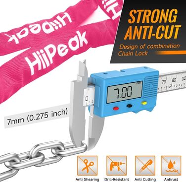Захист від крадіжки велосипеда HiiPeak: надійне кільце-замок з кодовим замком, 94 см, 7 мм, рожевий