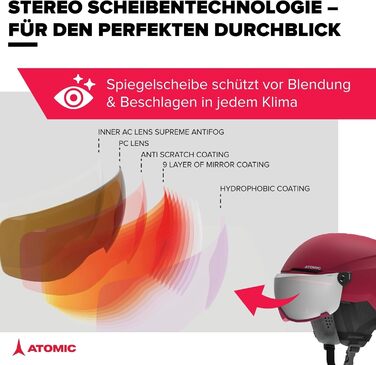 Лижний шолом ATOMIC Savor Visor Stereo з візором, чорний, 55-59 см, максимальна амортизація, активна вентиляція, дзеркальне скло