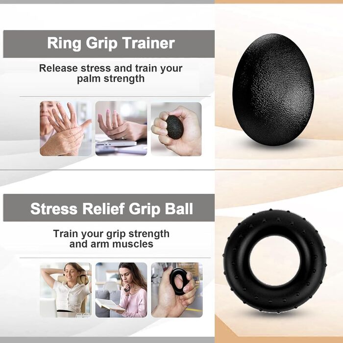 Набір для тренування рук Aurivee (6 шт.) - тренажер сили хвата, п'ятипальцевий тренажер, кільце для тренувань та м'яч для зняття стресу з сумкою