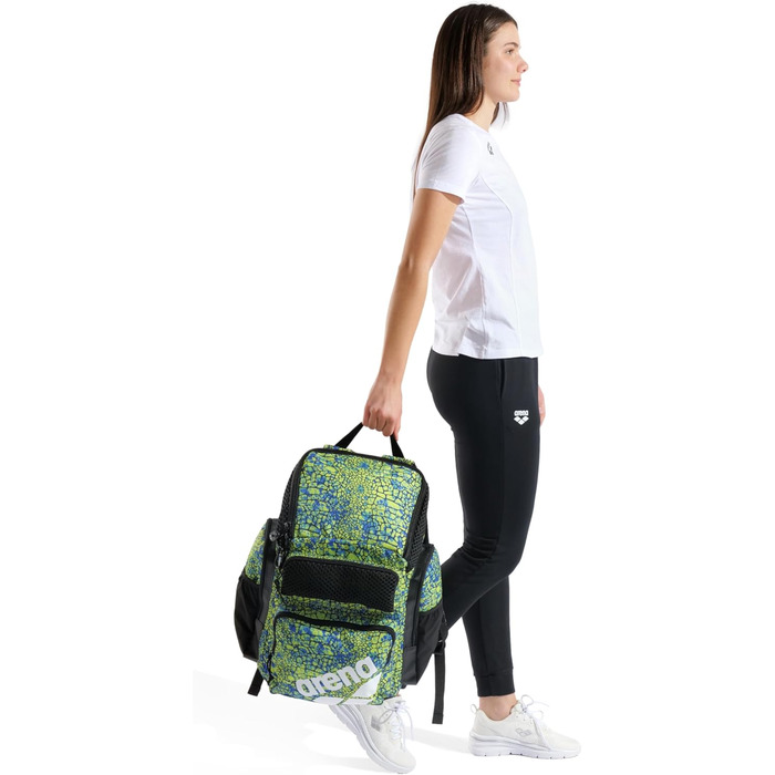 Спортивний рюкзак Arena One Go для плавання, подорожей, 45 літрів, зелений, з принтом 'Шlangenleder'