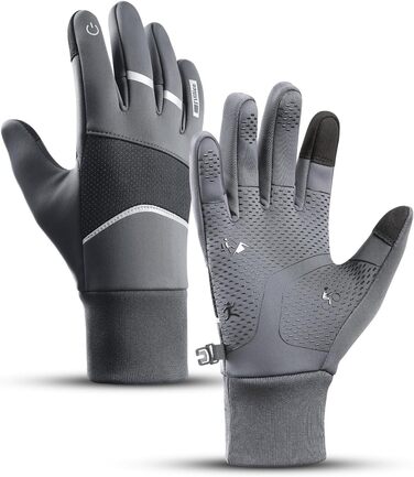 Велосипедні рукавички зимові для чоловіків та жінок, водонепроникні, сенсорні, неслизькі, вітрозахисні, для їзди на велосипеді, бігу та катання на лижах, сірі L