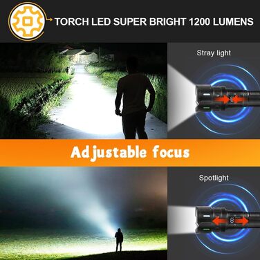 Ліхтар LED Vicloon, 500000 люмен, надпотужний, з регулюванням фокусу, 5 режимів, USB-C, водонепроникний IP53, для кемпінгу, туризму, надзвичайних ситуацій