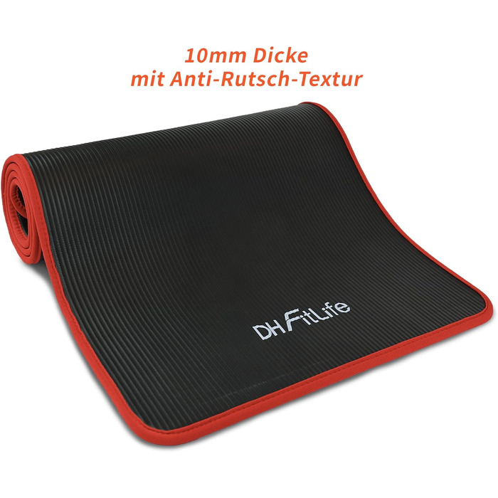DH FitLife Килимок для фітнесу 183x61x1 см, нековзний, для йоги та тренувань, чорний, підвищена міцність