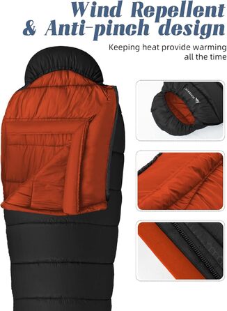 Сплячий мішок Forceatt Winter -7°C до 20°C, 2.4 кг, 210x80 см, чорний. Легкий, водонепроникний, для кемпінгу, подорожей та походів. 4-сезонний спальний мішок.