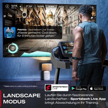 Біговий тренажер Sportstech F37s Pro: складний, з кутом нахилу до 20 км/год, 7PS, до 150 кг, з додатком, чорний